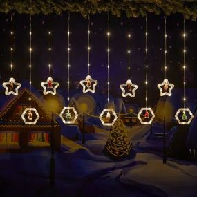Светодиодная новогодняя гирлянда-штора Cube звезда-круг, теплый цвет (8 режимов) размер 3*0,8 м