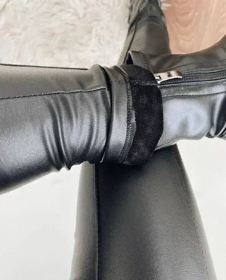 Женские теплые кожаные лосины на меху GF01614 цвет черный, размер 44 | Зображення 4