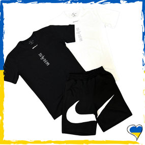 Комплект шорти Nike Big Swoosh + футболка Nike біла та чорна.XS  S M L XL XXL ( 2 футболки)