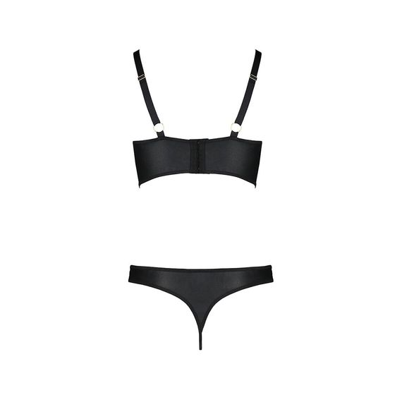 Комплект з екошкіри з люверсами та ремінцями Passion MALWIA BIKINI S/M, black, бра та трусики | Зображення 3