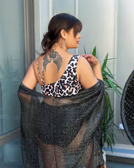 Роздільний чорний купальник PLUS SIZE з високими плавками та лео принтом | Зображення 5