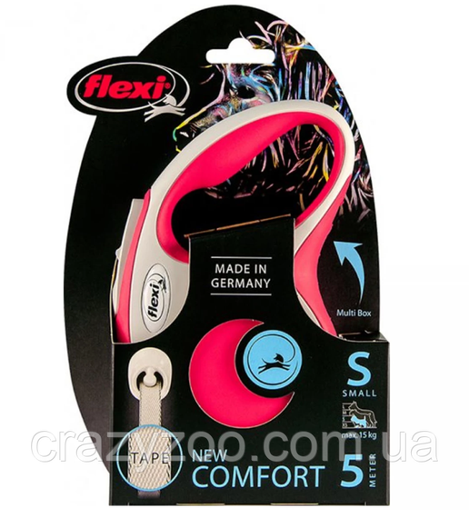 Поводок-рулетка для собак Flexi New Comfort S красная лента до 12 кг 5 м 43523 | Зображення 1