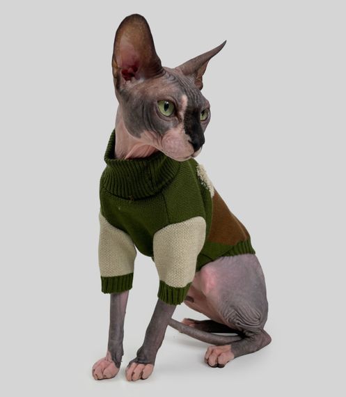 Светр для котiв в'язаний CAT коричневий хакі SC-11 | Зображення 1