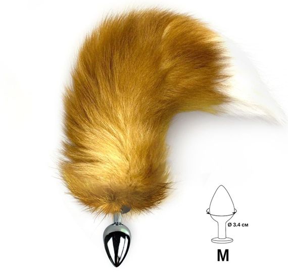 Металева анальна пробка з хвостом із натурального хутра Art of Sex size M Red fox | Зображення 1