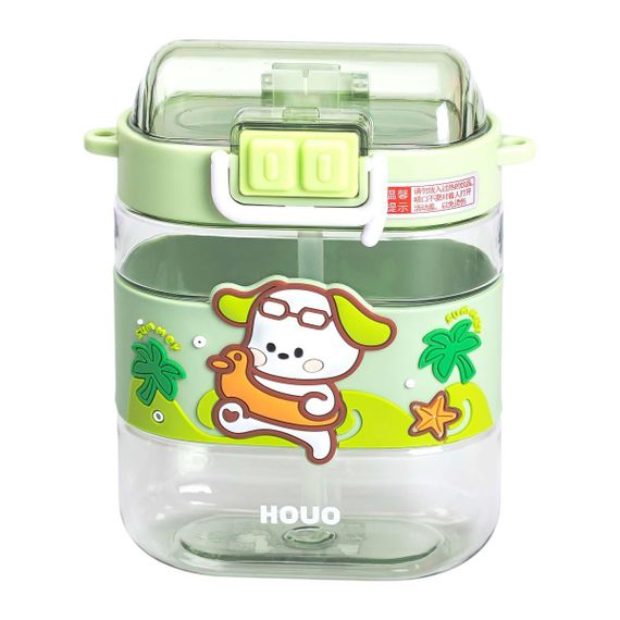 Пляшка для води дитяча з трубочкою та ремінцем 560 мл пляшечка для пиття в школу 15 см Зелена HP-14-36GR | Зображення 1