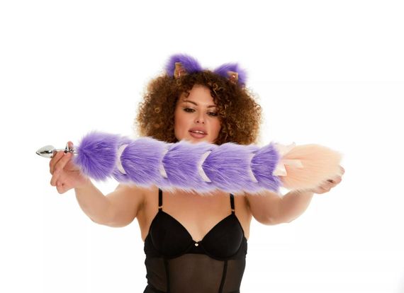 Анальний хвіст зі стрічкою без пробки, Фіолетовий з персиковим кінчиком, OKOVA 60 см. Sex Aura | Зображення 2