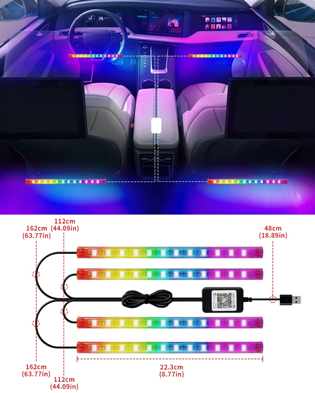 Автомобильная светодиодная ЛЕД подсветка RGB NEON в салон автомобиля, управление пультом | Зображення 3