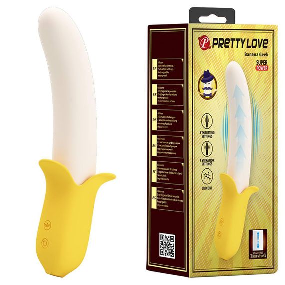 Вібратор у формі банана Pretty Love Banana Geek з фрикціями, 19.5 х 3.1 см