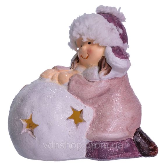 Новорічна фігурка з підсвіткою Дівчинка зі сніговою кулею з фарфори 11×7×12 (см) новорічний декор для дому, квартири на подарунок | Зображення 3