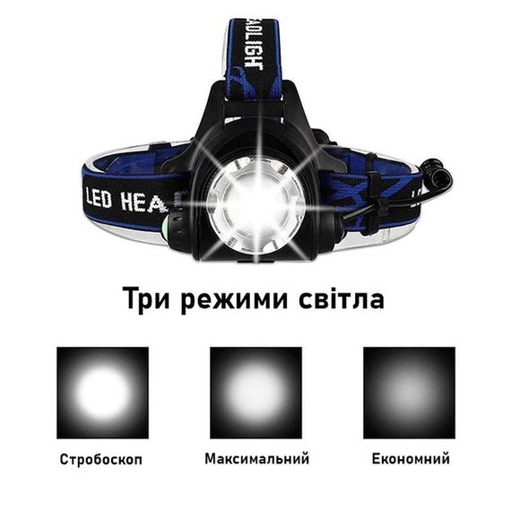 Налобный фонарь Bailong BL-T24-P50 аккумуляторный LED/Zoom 3 режима работы, фонарь на голову для рыбалки | Зображення 5