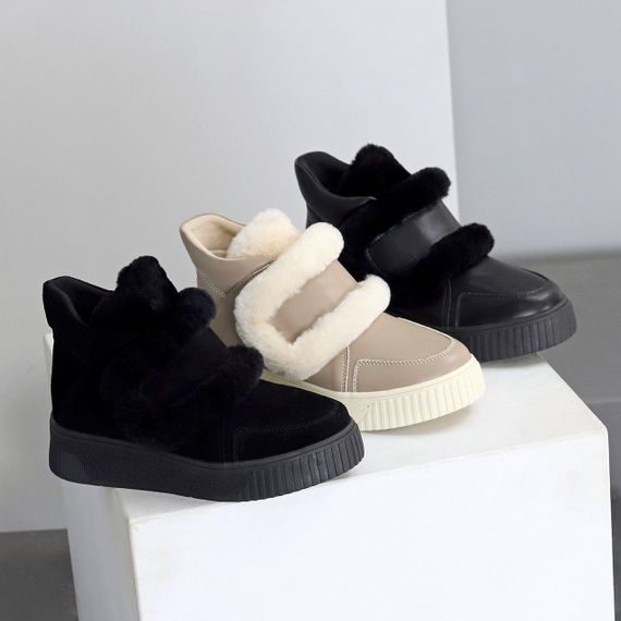 Молодежные спортивные зимние черные ботинки натуральная кожа с опушкой | Зображення 9
