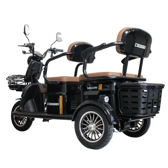 Електротрайк Crosser Vagon TR-4 1000W 72V 24Ah, триколісний електроскутер 3 місця до 60 км (чорний) | Зображення 4
