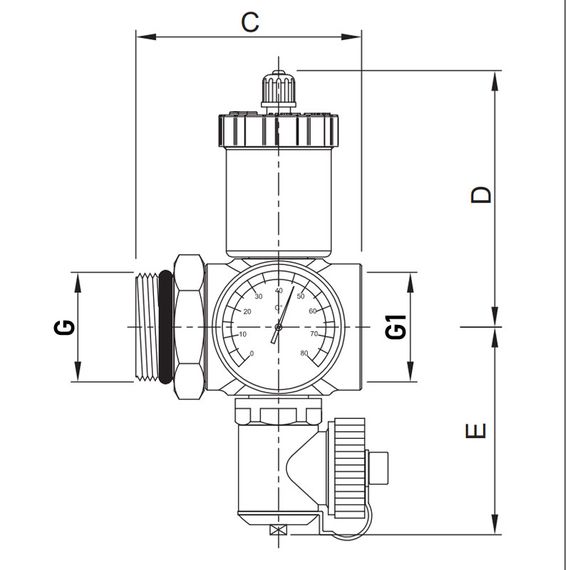 Проходная сливная группа Roho R612-100 - 1" (с воздухоотводчиком) (RO0154) | Зображення 1