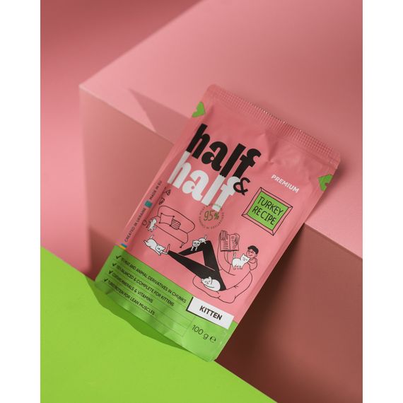 Корм вологий HalfHalf для кошенят шматочки з індичкою у желе у формі пауча 100г | Зображення 2