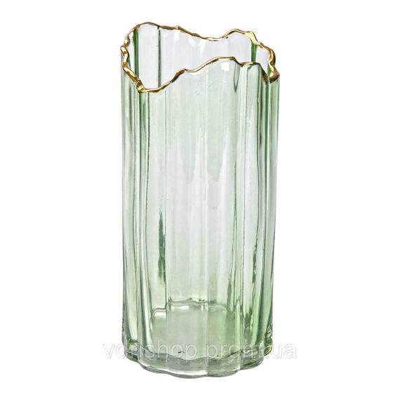 Декоративна ваза із зеленого скла із золотим обідком 24,5 см HP-1715 | Зображення 2