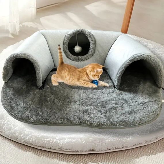 Игровой туннельный коврик Интерактивная игрушка игровой домик 2 в 1 Cat Bed | Зображення 2