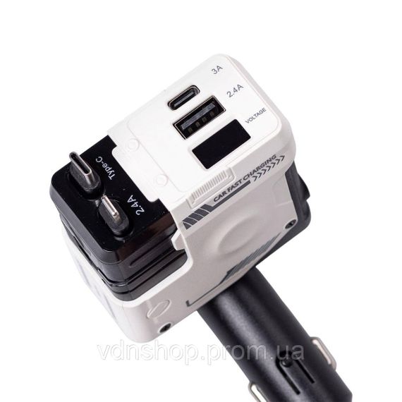Автомобильное зарядное устройство MECHA с выдвижными кабелями и портами USB/Type-C Белый HP-A1W