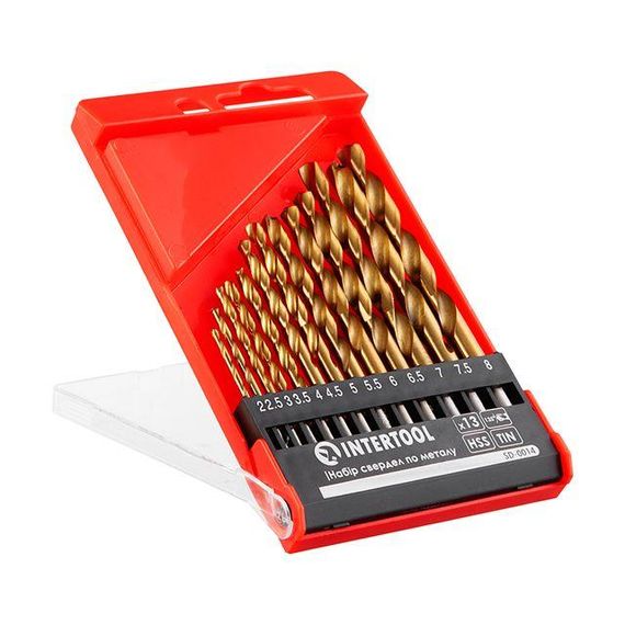 Набір свердел по металу HSS, покриття Ti, 2.0-8.0 мм, 13 од. INTERTOOL SD-0014 | Зображення 1