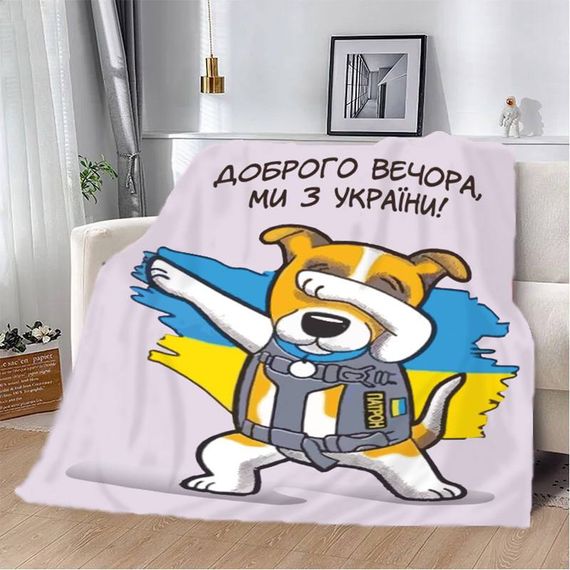 Плед патріотичний 3D "Пес Патрон Доброго вечора Ми з України" 12139 135х160 см