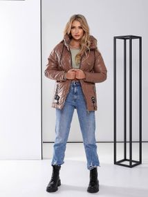 Жіноча стьобана куртка з блиском, арт.504, кава