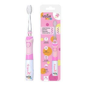 Дитяча електрична звукова зубна щітка Vega Kids VK-400P LIGHT-UP (рожева), від 5 до 12 років