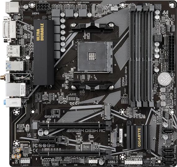 Материнская плата GIGABYTE B550M DS3H AC sAM4 B550 4xDDR4 M.2 Wi-Fi BT HDMI D-Sub mATX B550M_DS3H_AC