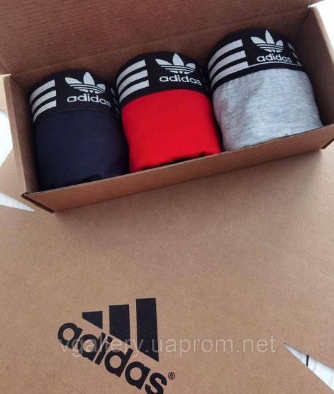 Чоловічий набір чорних бавовняних трусів Адідас, чорні чоловічі труси Adidas у коробці на 3 штук, подарунковий набір чоловічих тру | Зображення 5