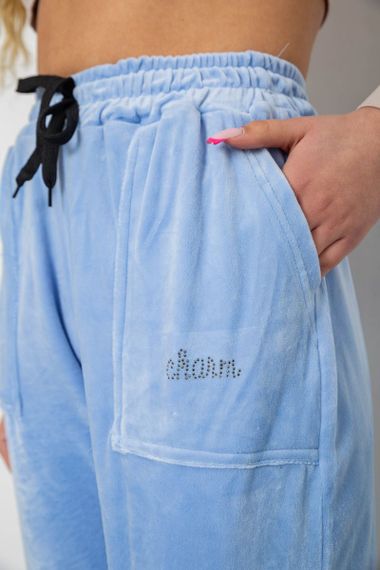 Штани жіночі велюрові, колір блакитний, 238R57862 | Зображення 4