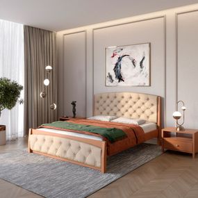 Полуторне дерев&#039;яне ліжко Mebigrand Мехіко Коричневий (RAL8025)/Аляска 23 (Бежевий) 120х200 см (MBG-12015)