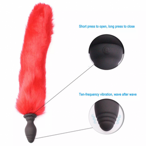 Анальная пробка, хвост с вибрацией на пульте,red sexstyle
