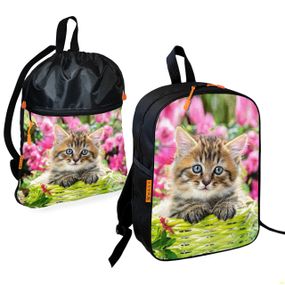 Школьный рюкзак детский с котенком + Сумка для обуви спортивной формы рюкзак-мешок  для мальчика (01700)