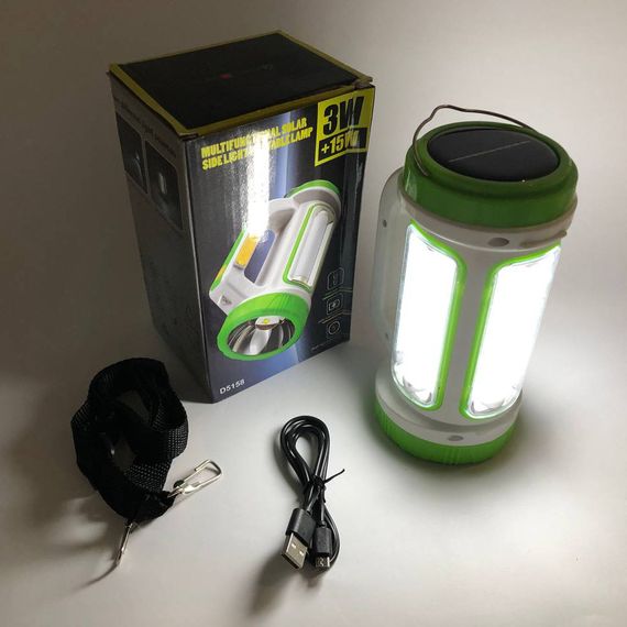 Ліхтар кемпінговий із сонячною панеллю 5158-LED-COB power bank, переносний ліхтар. Колір: зелений | Зображення 9