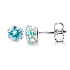 Женские серьги гвоздики из стали с круглыми кристаллами премиум класса 9 мм Небесный