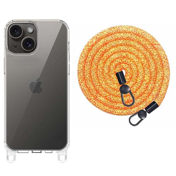 Чехол TPU Transparent with Straps для Apple iPhone 15 (6.1") Orange / White