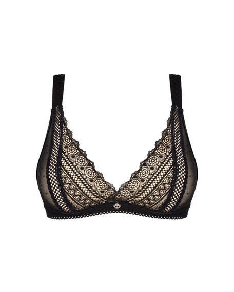 Кружевной бюстгальтер с треугольной чашкой Obsessive Estiqua bra M/L, черный, широкие лямки | Зображення 2