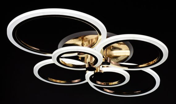 Люстра світлодіодна стельова LED світильник для квартири на стелю лед з пультом 26946 Золото 11х57х77 см. | Зображення 1