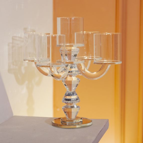 Канделябр на 5 свечей 19×19×24 см подсвечник декоративный стеклянный на ножке прозрачный HP-4-31 | Зображення 4
