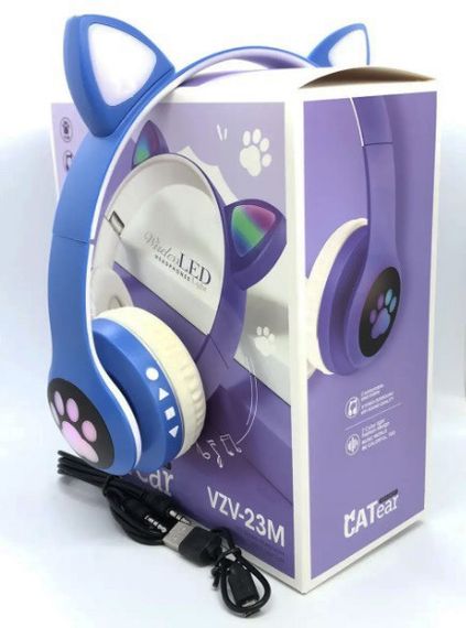 Беспроводные детские Bluetooth наушники Cat Ear VZV-23M с кошачьими ушками Синие | Зображення 3