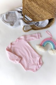 Боді дитяче інтерлок рубчик з довгим рукавом, розміри 56–92, колір світло рожевий 62