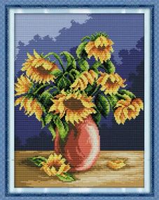 Набір для вишивання за нанесеною на канву схемою "Sunflower vase (3)" .AIDA 14CT printed, 29*36 см