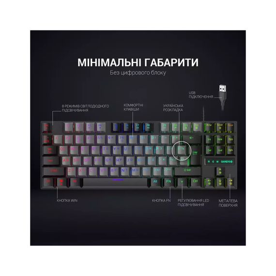 Клавіатура GamePro MK100B Blue Switch LED USB Black (MK100B) | Зображення 6