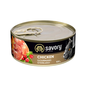Вологий корм Savory Sterilized Chicken для дорослих стерилізованих котів, курка 100г