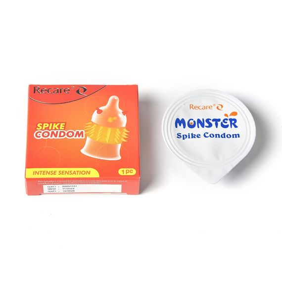 Насадка на член Recare Spike Condom Pink (презерватив з кульками та рядами шипів), Оранжевий | Зображення 3