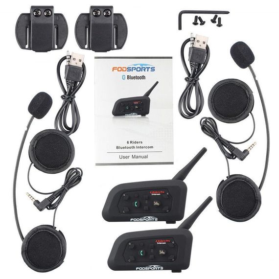 Мотогарнитура Bluetooth на шлем, ПАРА, интерком Fodsports V6 Pro 1200 | Зображення 1