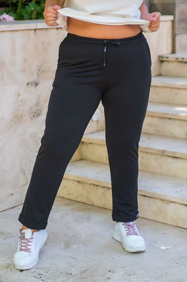 Женские прямые трикотажные брюки больших размеров OB034 размер 52, цвет черный