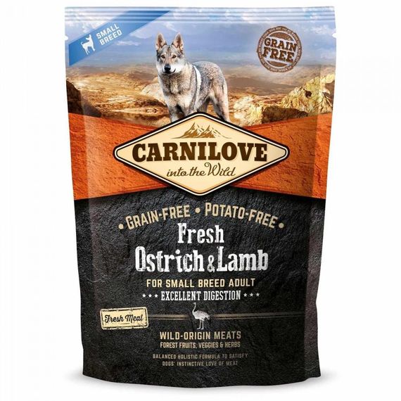 Сухой корм Carnilove Fresh Ostrich & Lamb для взрослых собак мелких пород, ягненок и страус, 1,5 кг