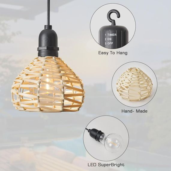 Підвісні лампи на батарейках 2 шт, портативний світильник з пультом, діммер, таймер, для вулиці і будинку регульована висота, бохо | Зображення 5