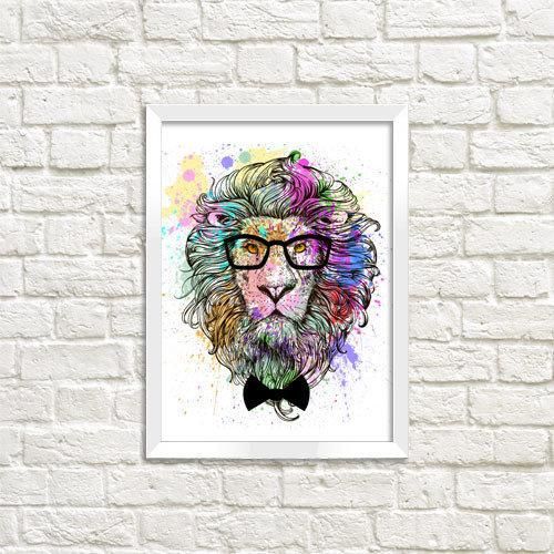 Постер в рамке Лев в окулярах 21х30см, A4 (WMT4_ART040_WH)