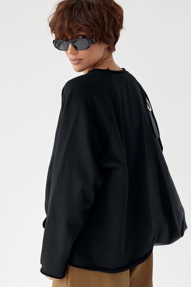 Лонгслів вільного крою з рукавами-реглан - чорний цвет, ONE SIZE (є розміри) | Зображення 1