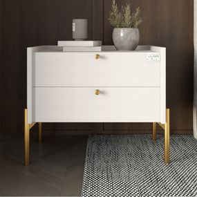 Тумба приліжкова LION Wood з двома шухлядами Німфея Альба (білий) (золоті ножки) (LION-041357)